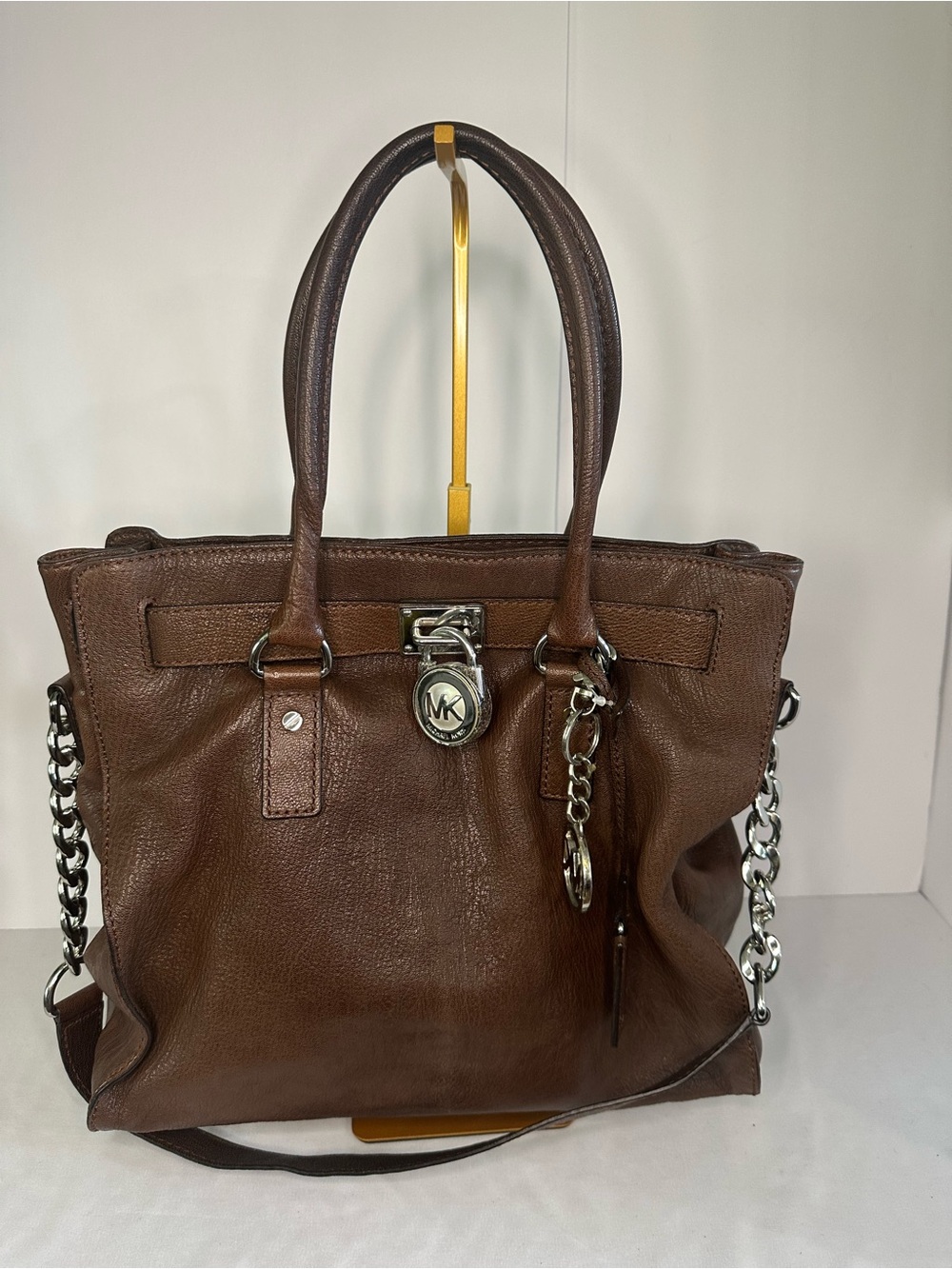 Michael Kors Hamilton Chocolate Brown Slouchy Leather Tote with Silver Hardware